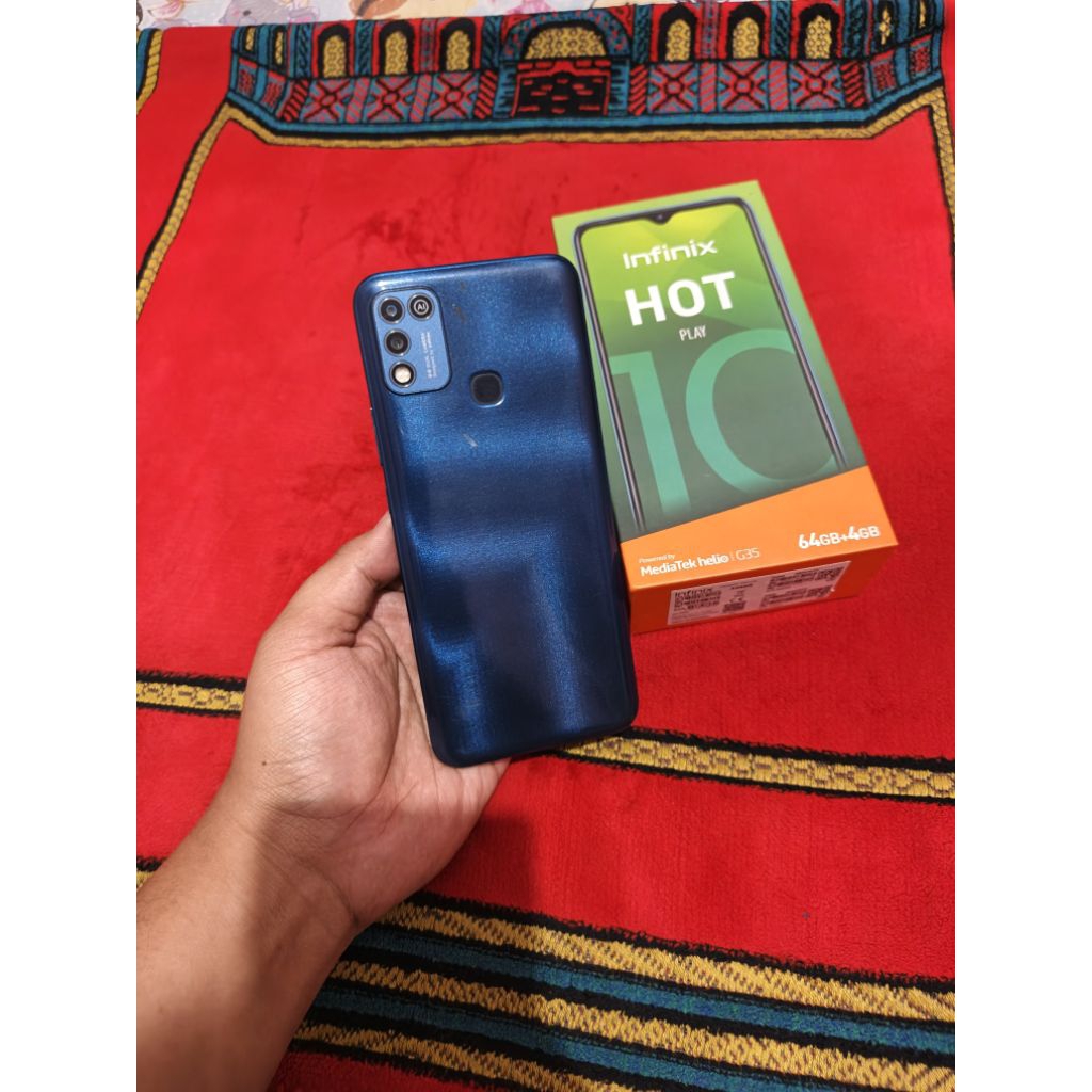infinix hot 10 play ram 4gb 64gb fulset lengkap resmi hp bekas bagus murah