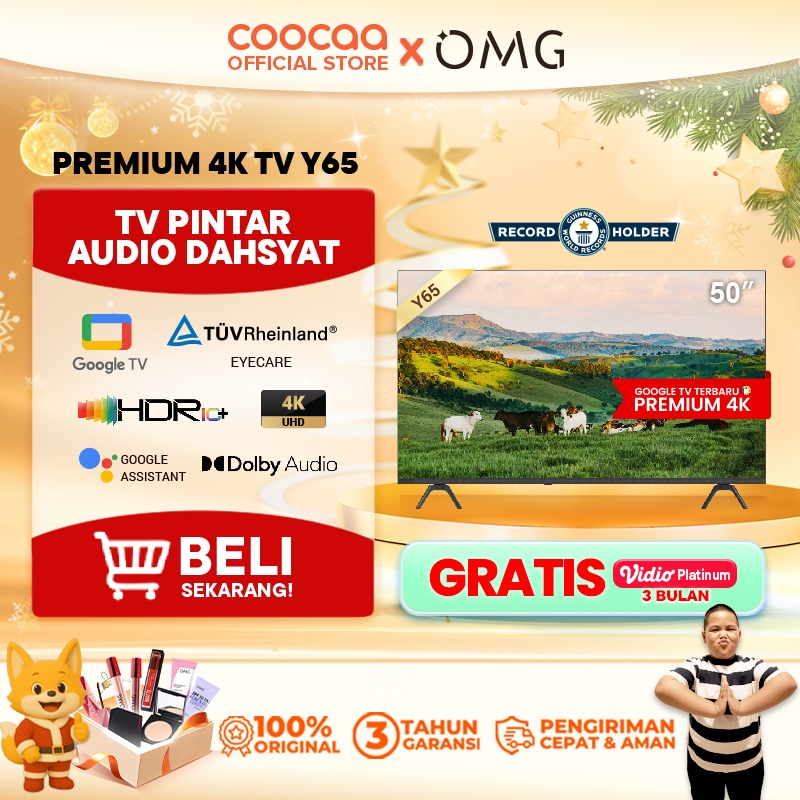NEW COOCAA TV 50 inch Y65 - 4K GOOGLE TV  - Dolby Audio - Eye Care - HDR10 - Find Remote - (COOCAA 5
