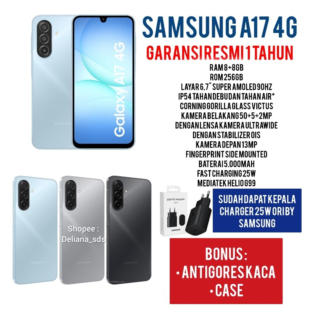 Samsung A17 8/256 8+8/256 16/256 Garansi Resmi 1 Tahun Samsung A17 8+8/256 Samsung A17 16/256 Samsun