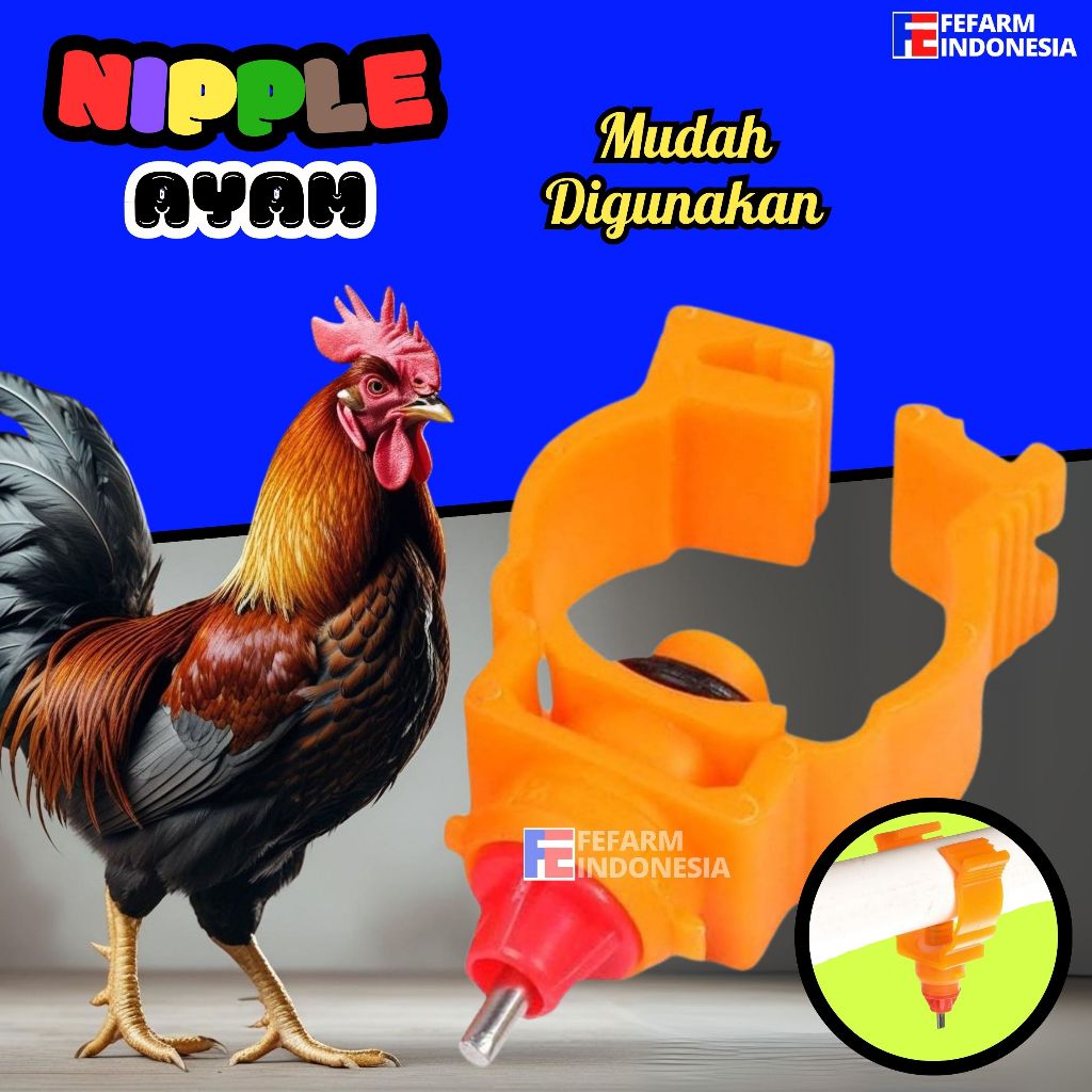 Nipel A3 Nepel Nipel Nipple Tempat Minum Ayam Petelur Broiler Layer Oranye FEFARM
