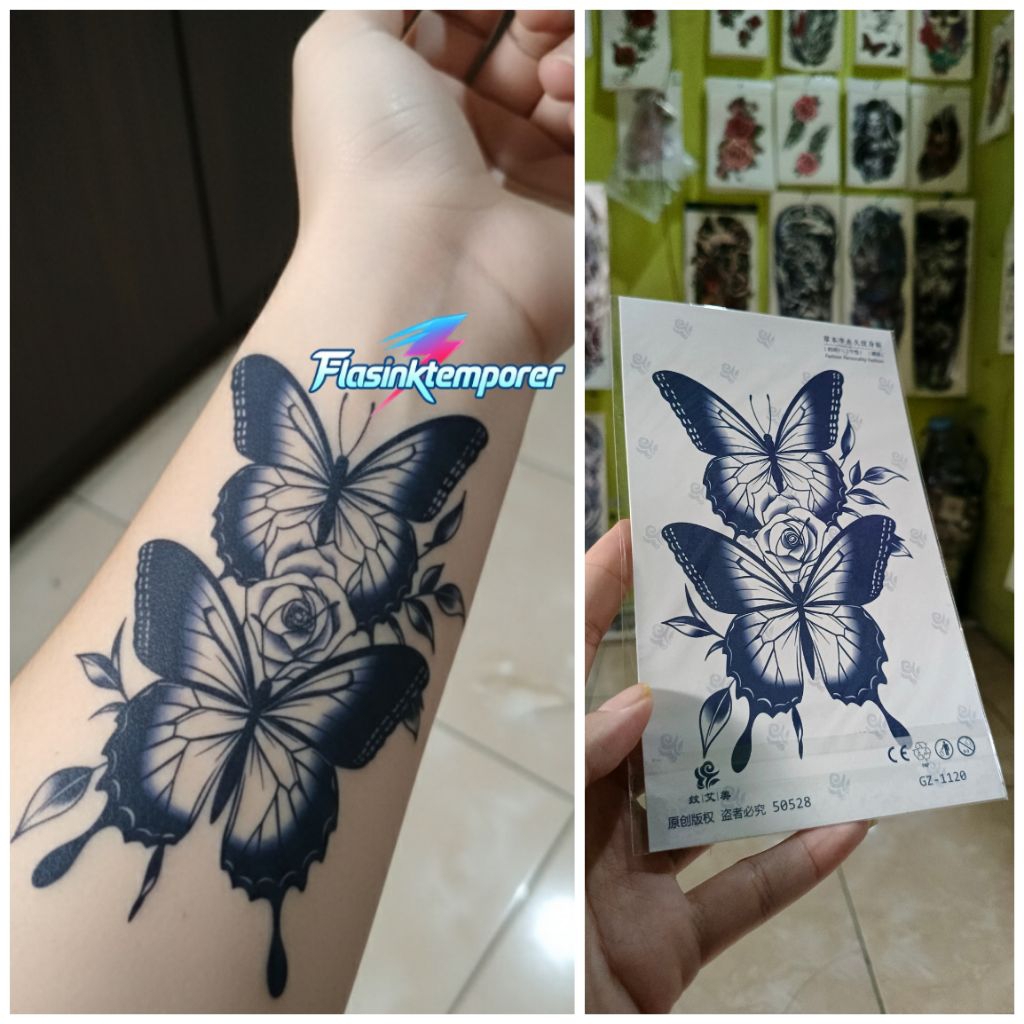 tatto fruit ink kupu kupu tato tangan temporer