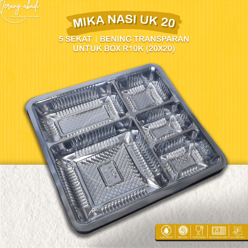Mika Dus Nasi 5 Sekat 20x20/Mika Sekat 5 Bening/Mika untuk dus nasi 20 x 20