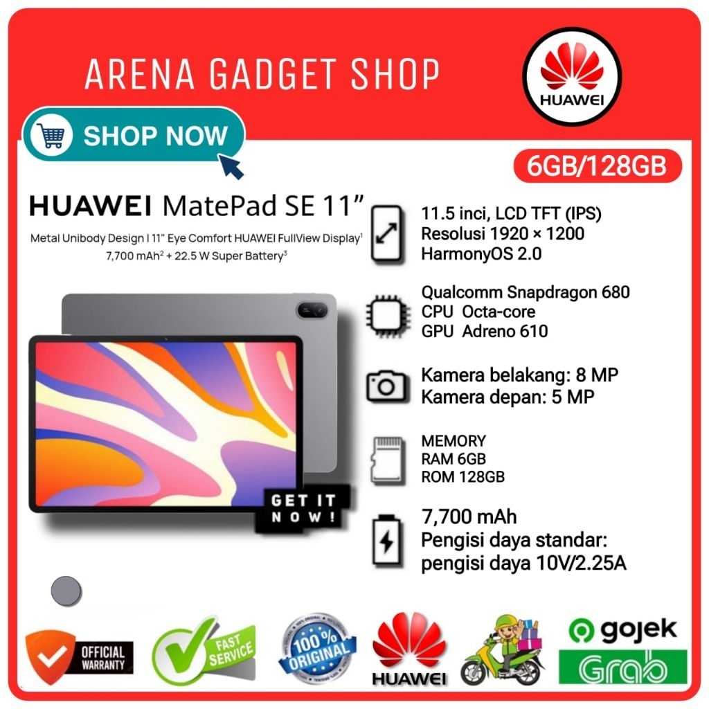 HUAWEI MatePad SE 11" Tablet Ram 6/128GB | 2K Eye Comfort Display | Metal Unibody | Nebula Grey - Ne