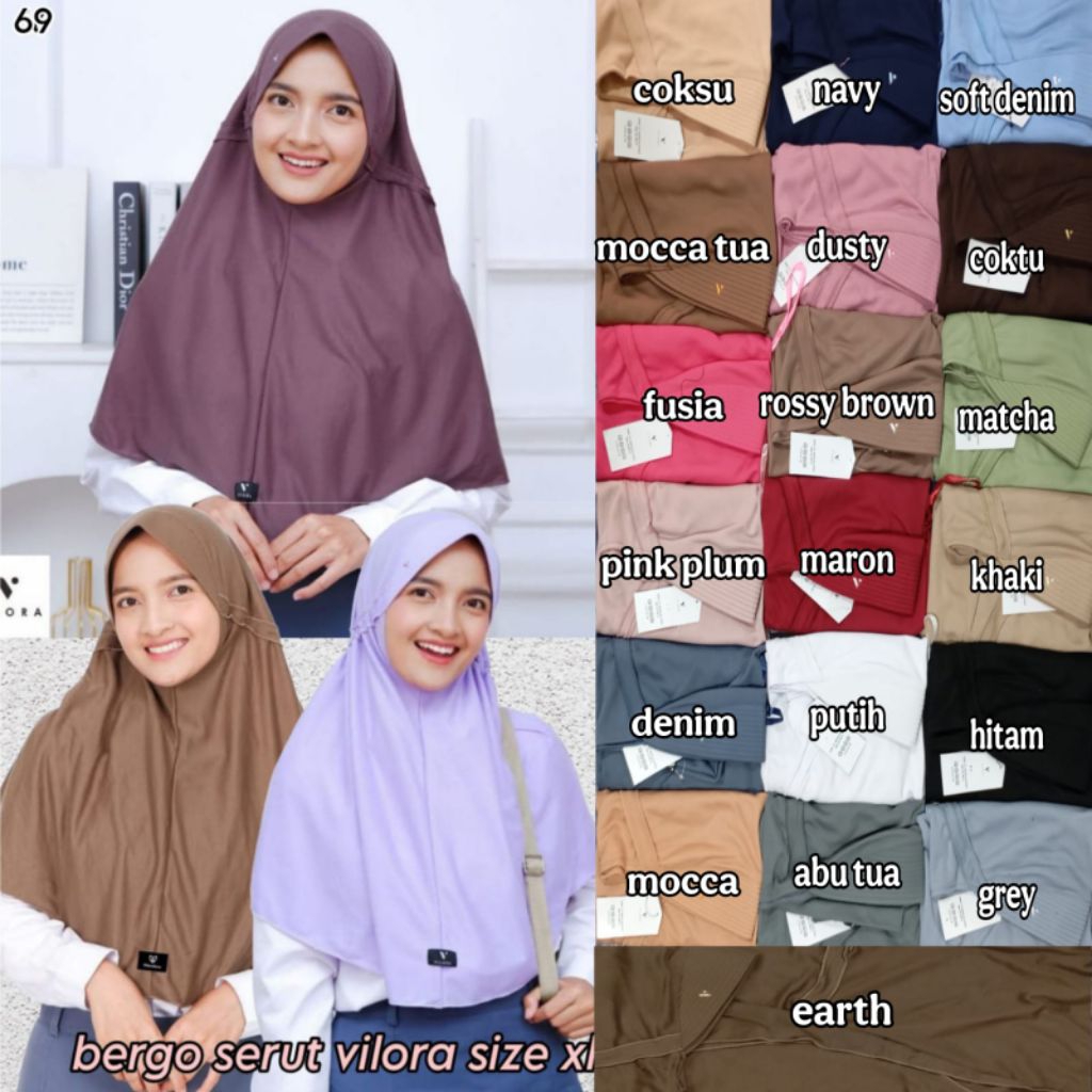 bergo vilora size XL | bergo serut sekolah vilora | hijab vilora