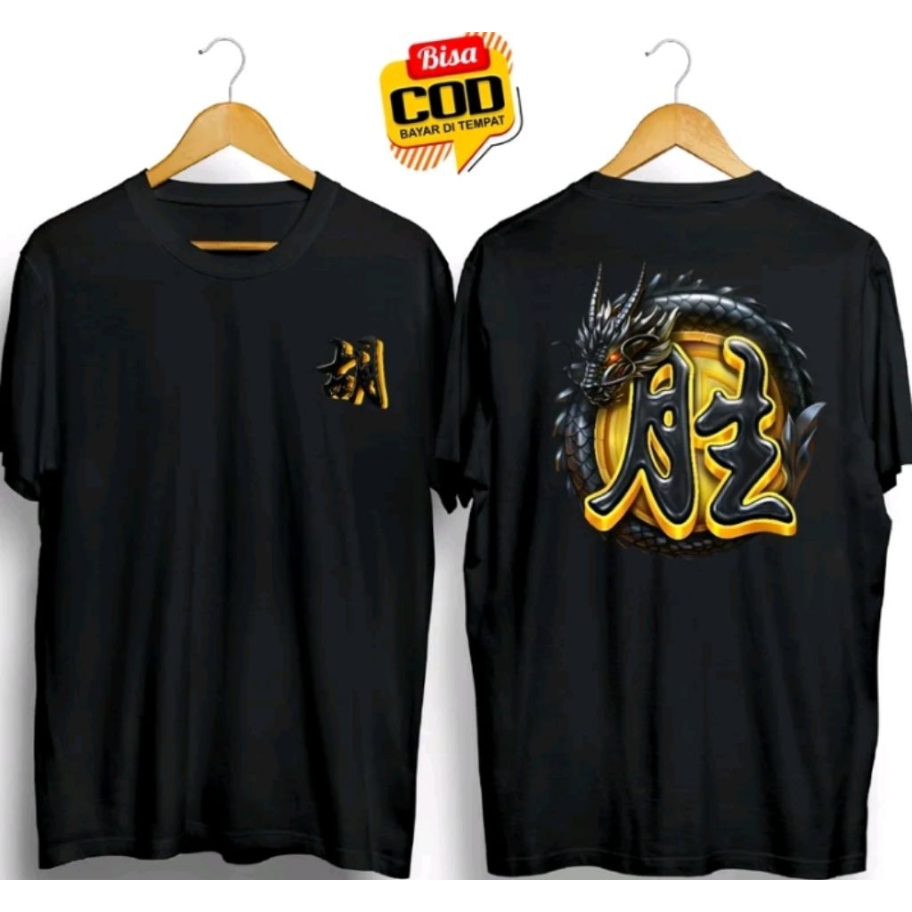KAOS Mahjong gold Naga Hitam - t-shirt Unisex Pria Wanita