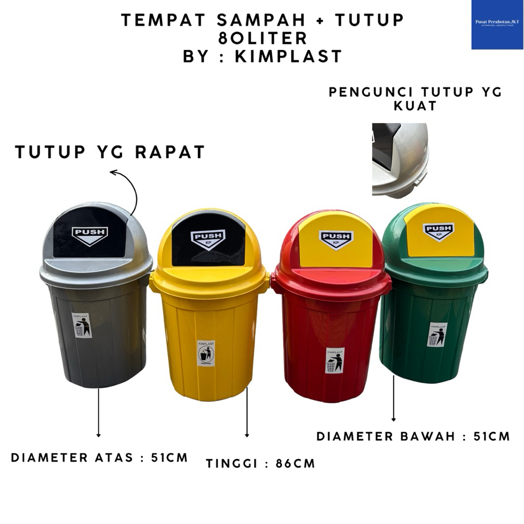 KIMPLAST - Tempat Sampah + Tutup 80 Liter Tempat Sampah Besar Tong Sampah Tong Sampah Besar Tempat S