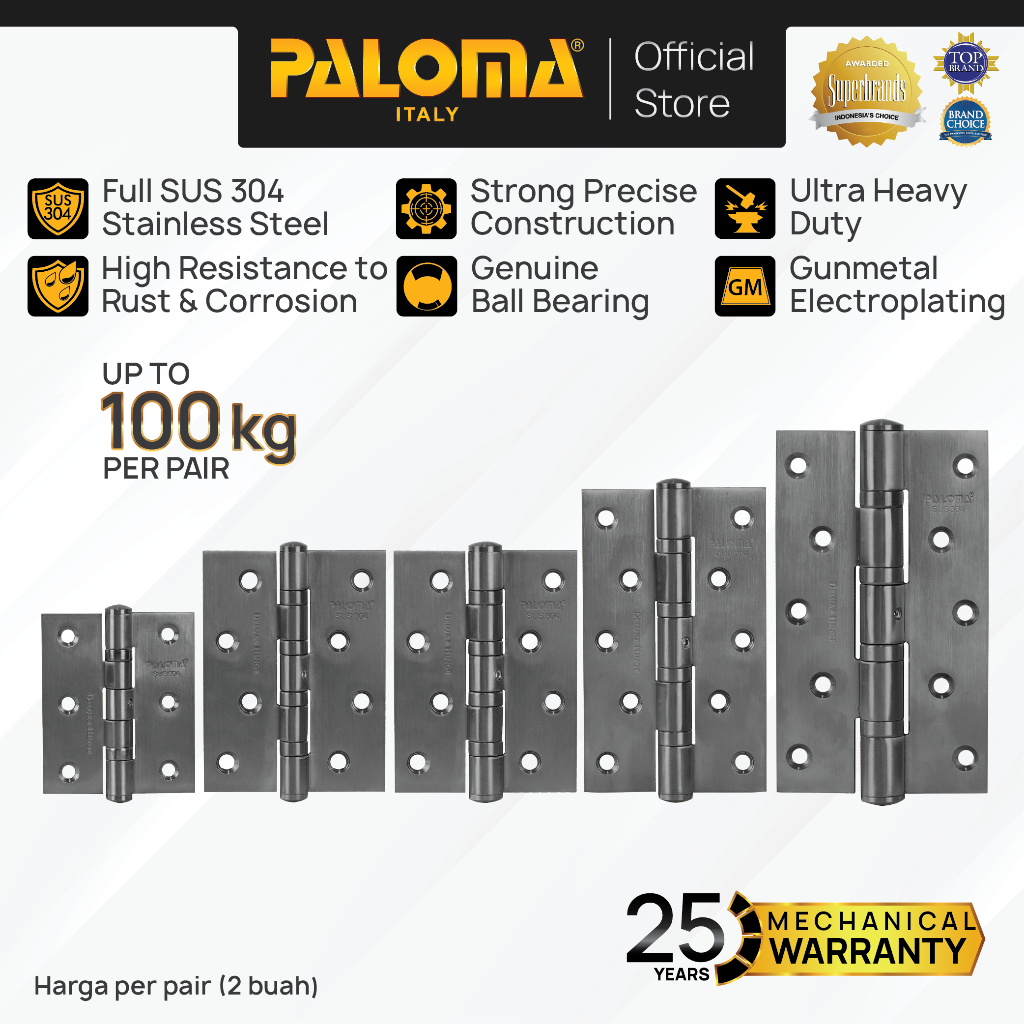 PALOMA Engsel Pintu Jendela Hinge Kupu Butt Plat Kayu Aluminium PVC Hinges Door Window Stainless Ste
