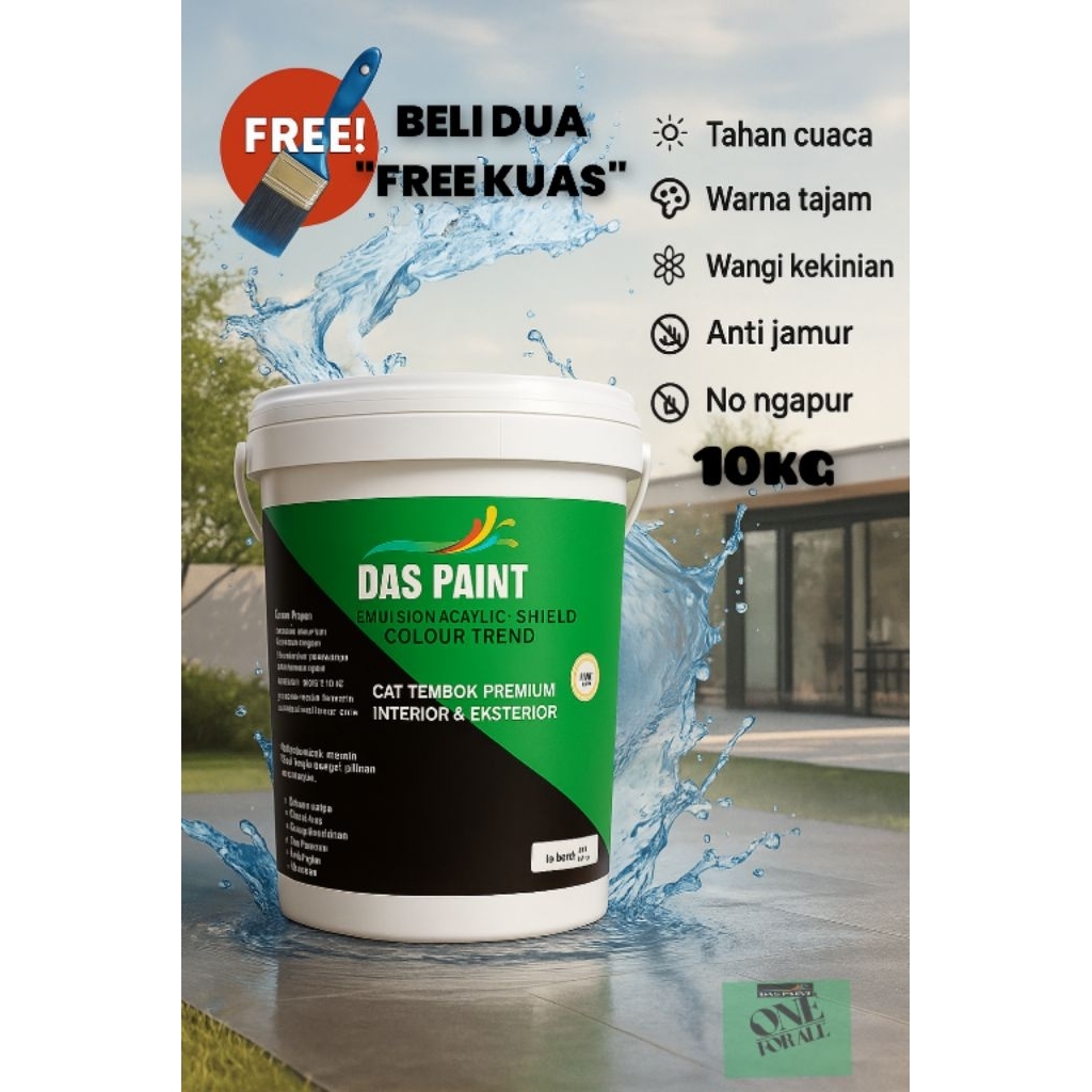 DAS PAINT - Cat Dinding Rumah Interior & Eksterior premium 10kg Anti Jamur Ngapur Tahan Lama One For