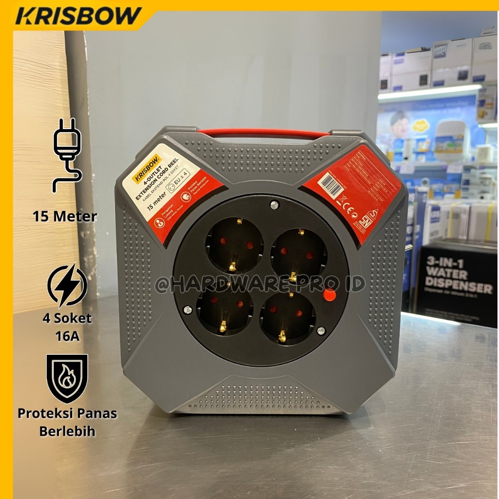 Krisbow 15 Mtr Kabel Roll - Abu-abu Extension Cable Kabel Gulung Power Reel Kabel Listrik Cable Roll