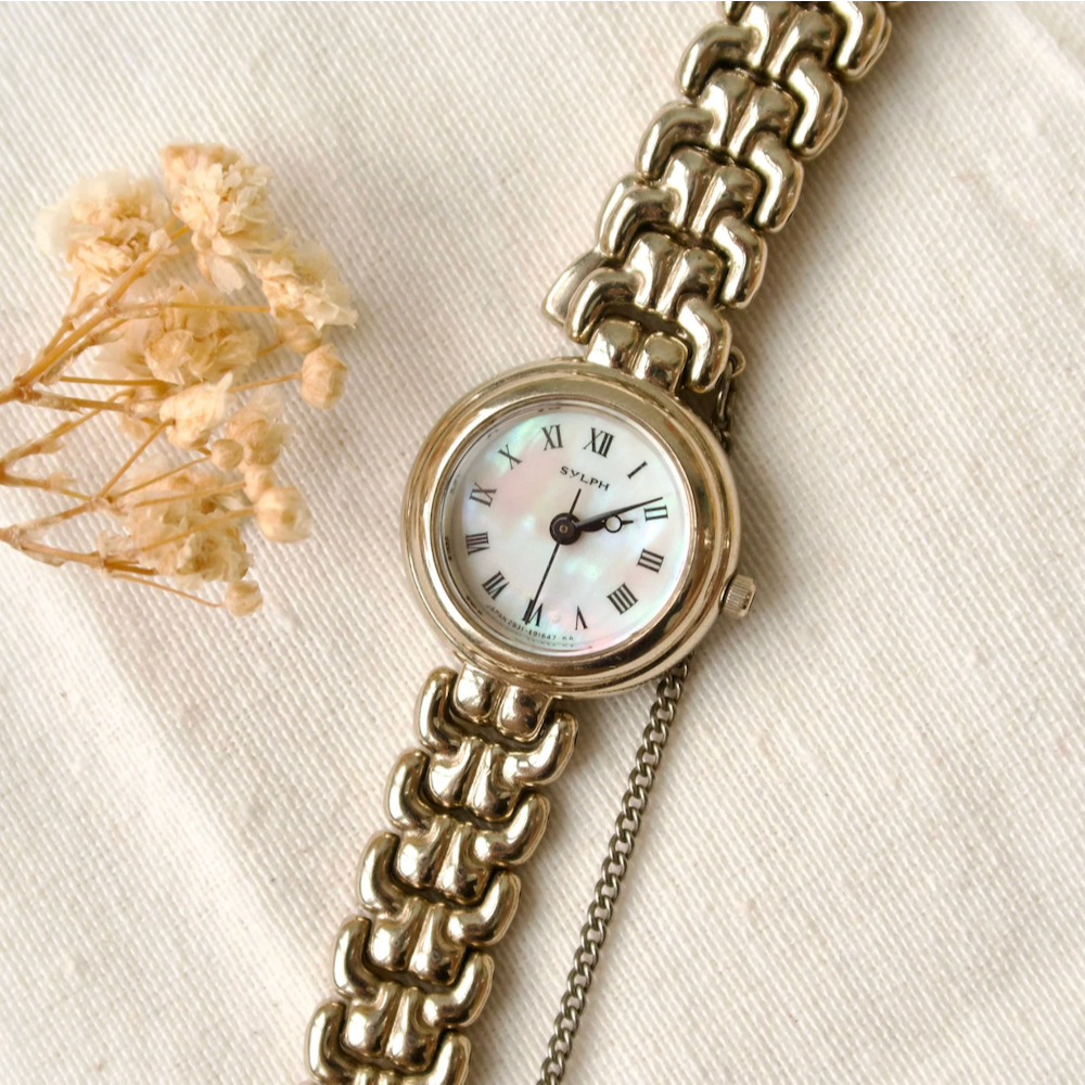 Jam Tangan Wanita Vintage Watch Citizen Sylph MOP Dial Silver Gold Chain Original Autentik Preloved 