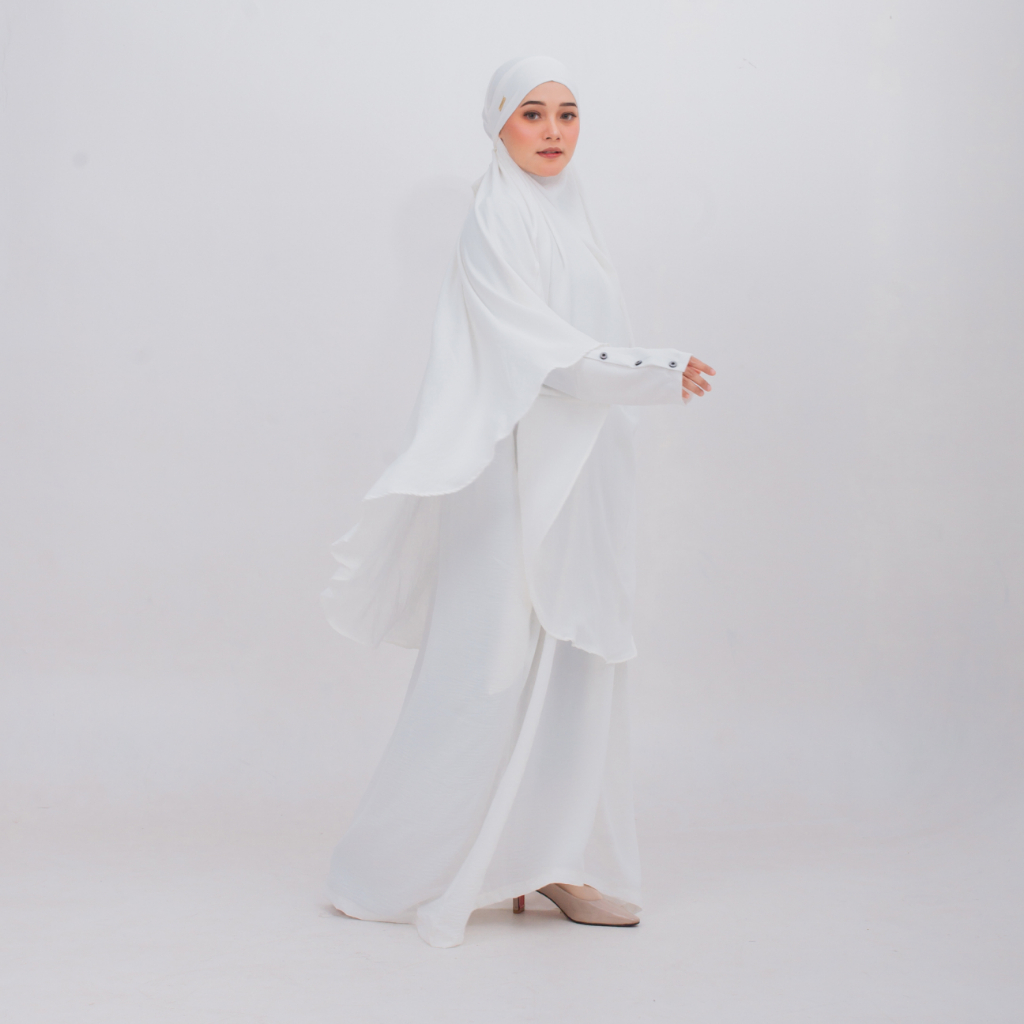 Asfara - Habsya Abaya Set Putih | Gamis French Khimar Set Niqab | Abaya Set Hijab