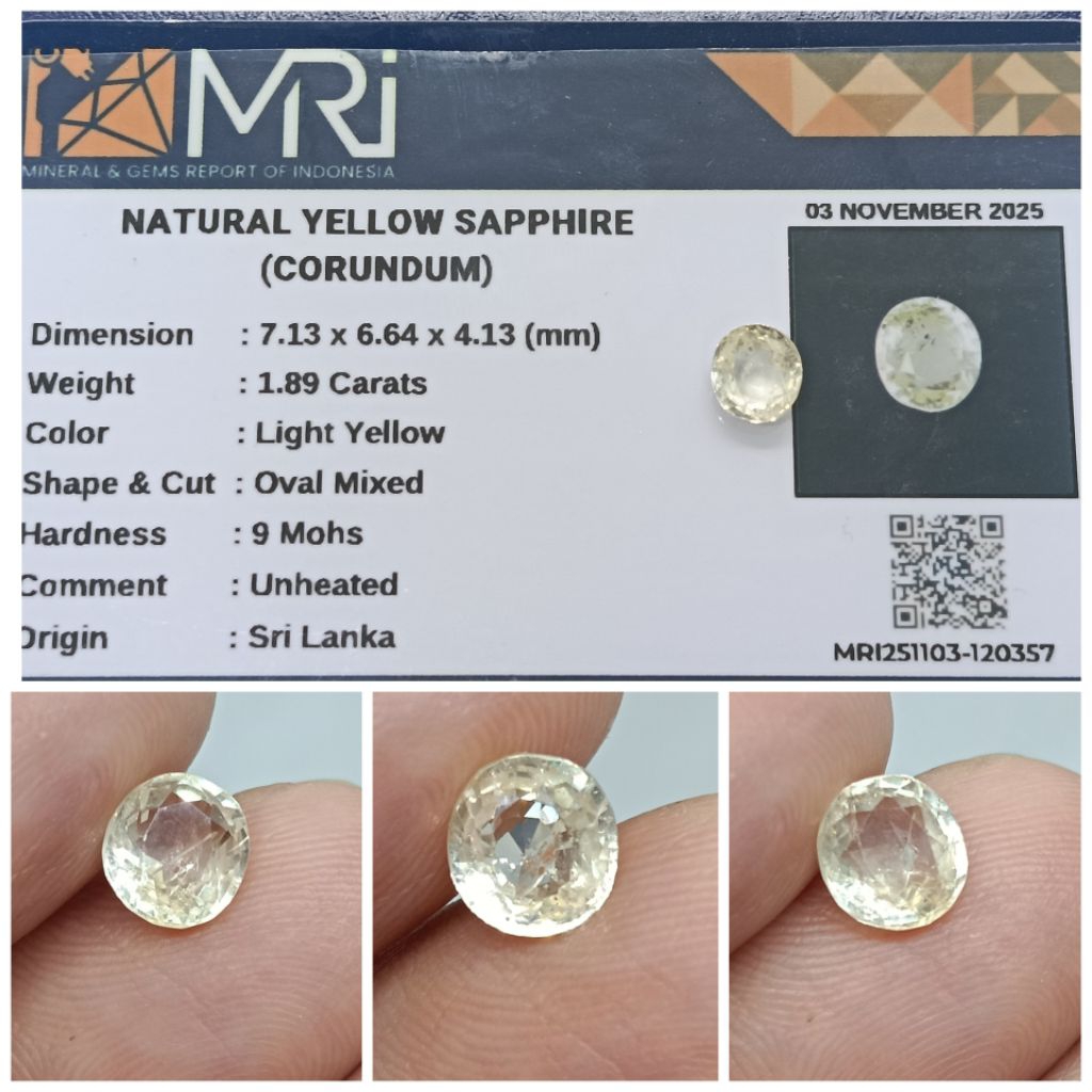 Natural Light yellow sapphire Ceylon 1,89ct memo MRI safir Srilanka Top Luster-Kristal