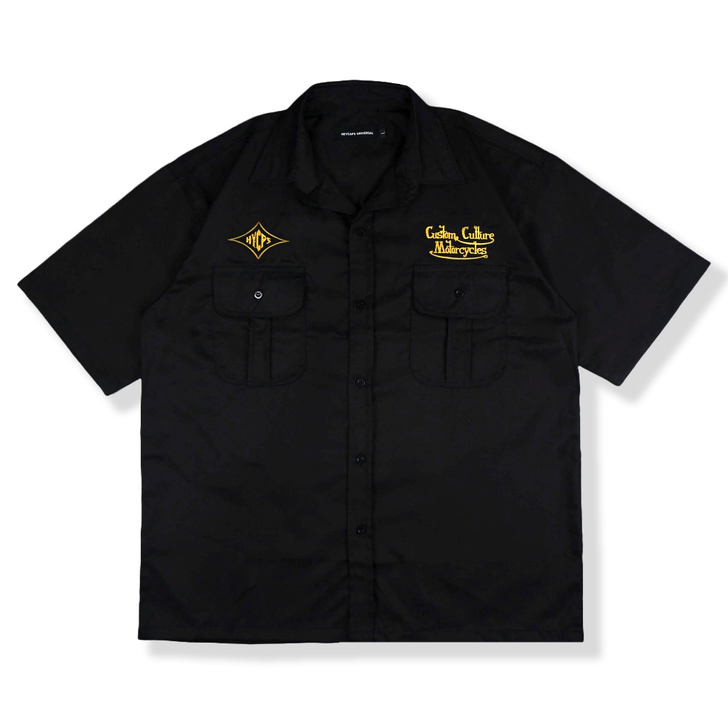 HEYCAPS WORKSHIRT - KEMEJA PRIA LENGAN PENDEK HITAM BORDIR - KEMEJA WORKSHIRT DRILL V1