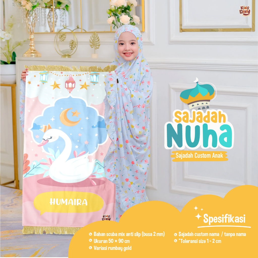 Kids Diary Plus - Nuha Sajadah Karakter Custom Nama Nuha Anak Laki-Laki dan Anak Perempuan Motif Kar