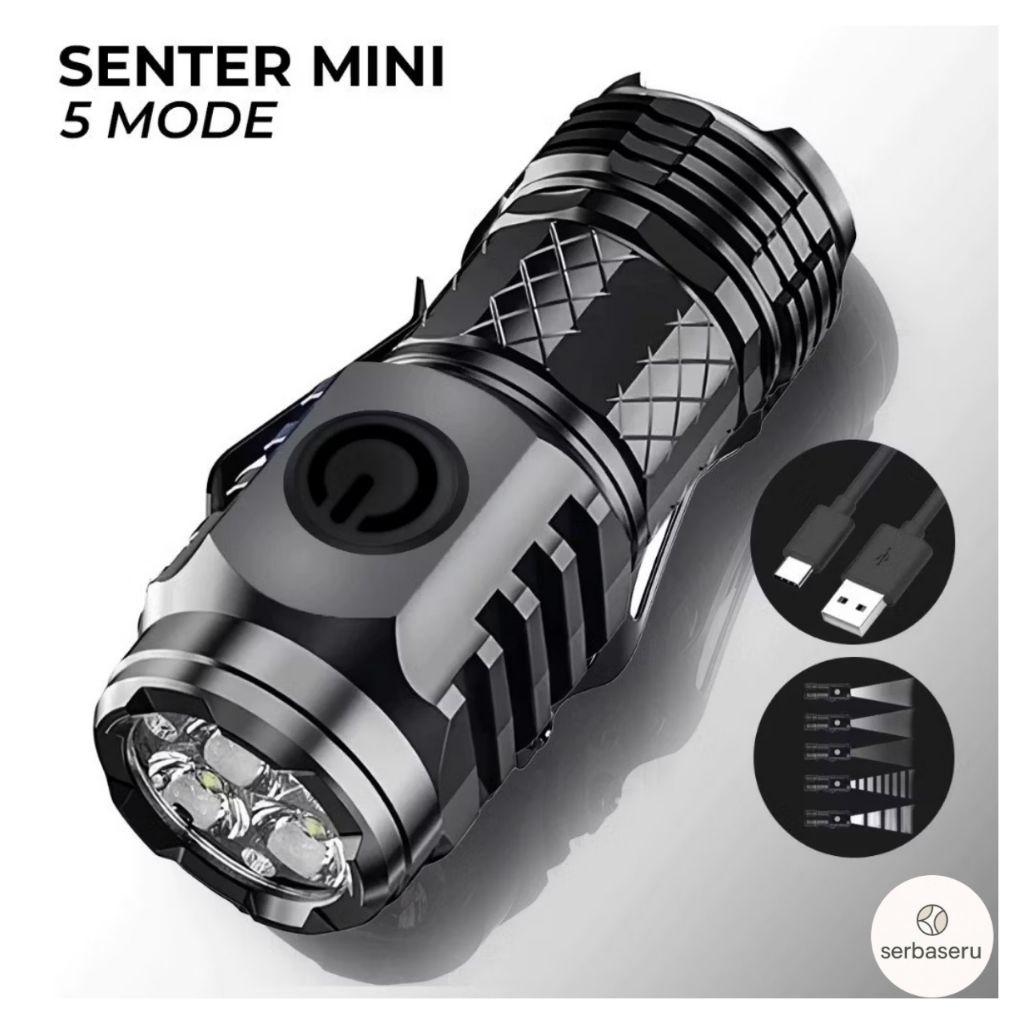 Senter Mini Charger 3 Mata 5 Mode LED Lampu SWAT Outdoor Lumens Super Terang Multifungsi
