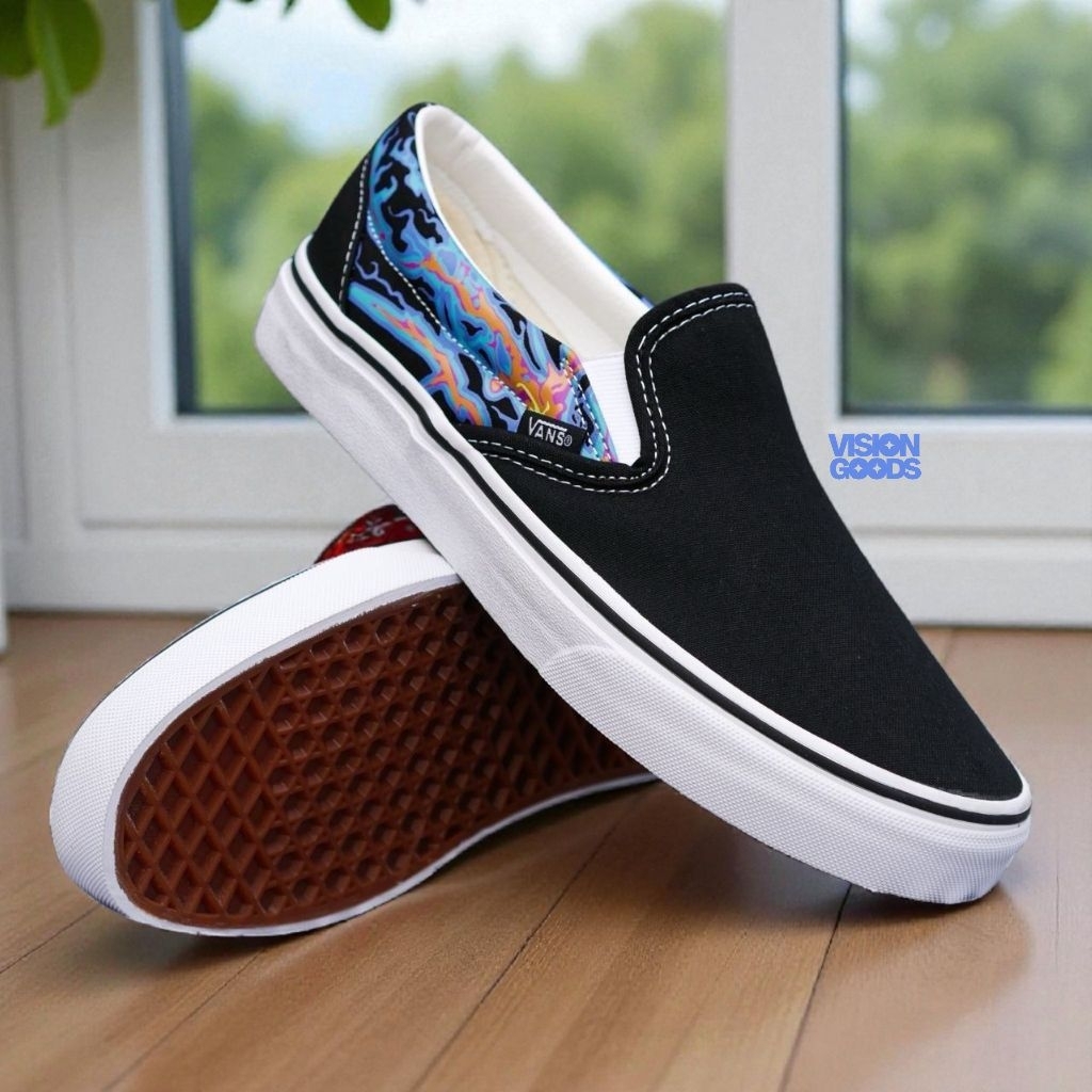 Sepatu Pria Wanita Vans Slip On Electric Flame