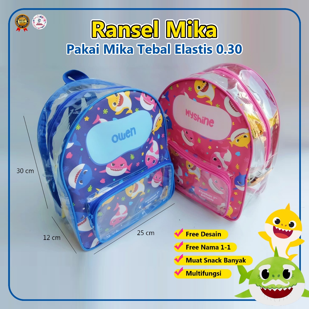 (EKSKLUSIF) RANSEL MIKA Souvenir Custom Tas Ultah/Sekolah/Travelling/Renang Tema Baby Shark