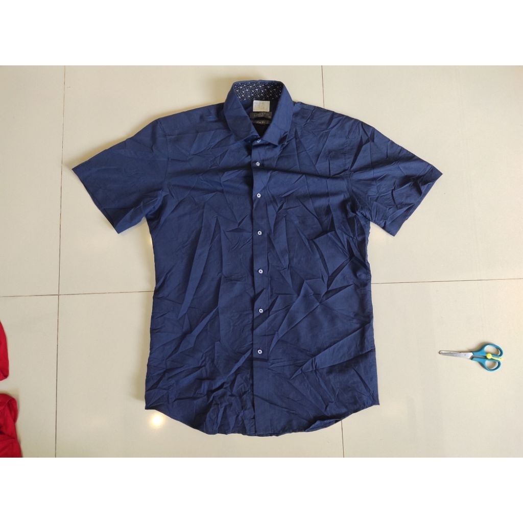 Baju kerah lengan pendek Lancetti Milano Navy gelap Size M