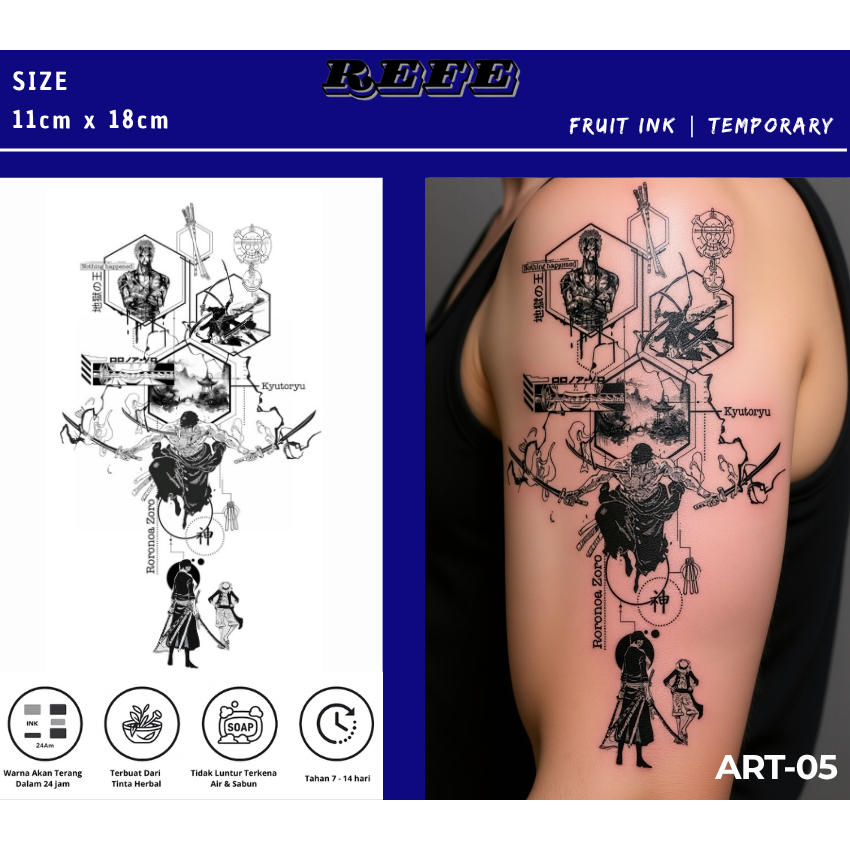 Tatto Temporer Anime One Piece - Tatto Sementara Tahan Lama Size 11x18CM Fruit Ink Aman Untuk Kulit
