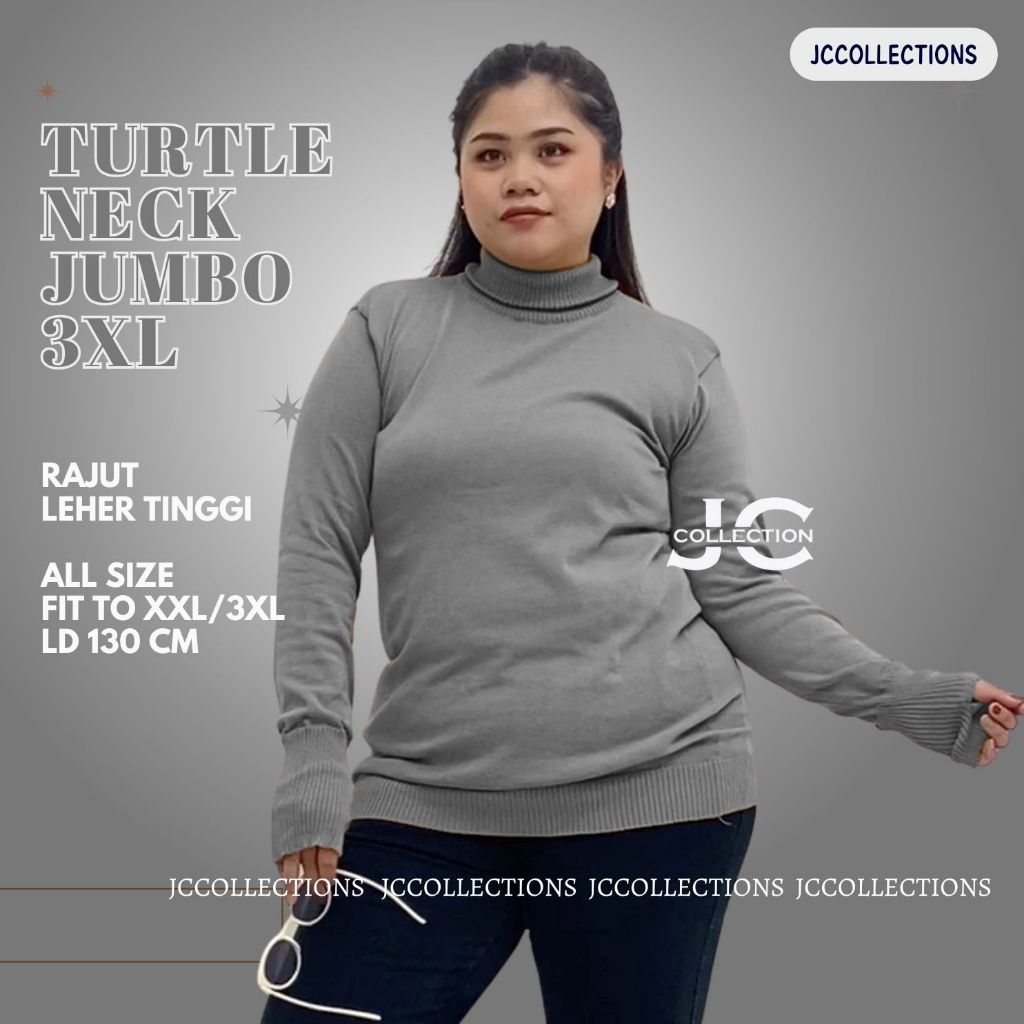 Turtleneck Sweater Rajut Wanita 3XL Big Size / Sweater Rajut Jumbo - JCCollections