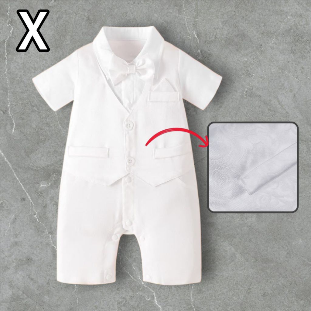 Romper Tuxedo Bayi Laki Laki Formal Premium Untuk Pesta Wedding Aqiqah Baju Baptis Putih