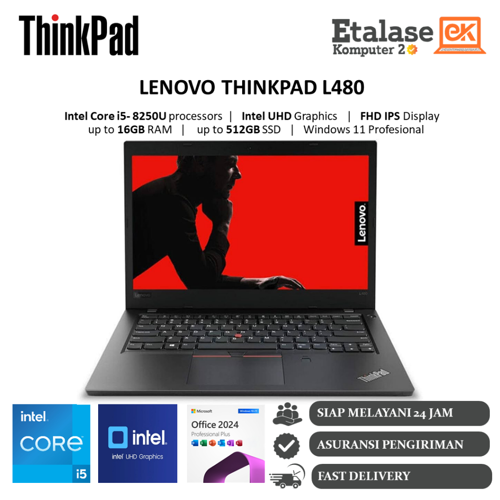 Laptop Kerja Lenovo Thinkpad L480 | i5 Gen8 16GB 512GB | Second Mulus Windows 11 Profesional