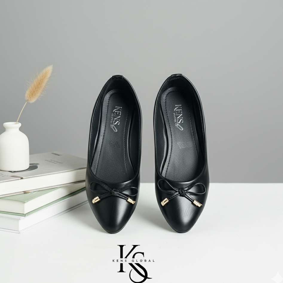 Flat Shoes Sepatu Wanita - Model Pita Bambu - Sepatu kekinian- Flat shoes kerja wanita - Warna Hitam