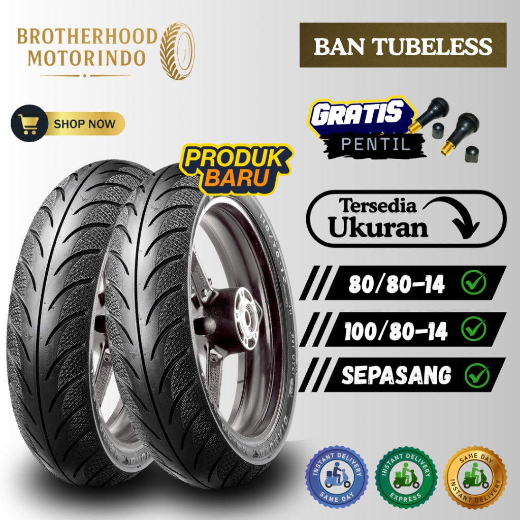 (PAKET SEPASANG) BAN MAXXIS DIAMOND MA3DN TUBELESS ( 80/80-14 / 100/80-14 ) BAN TUBLES / BAN MOTOR R