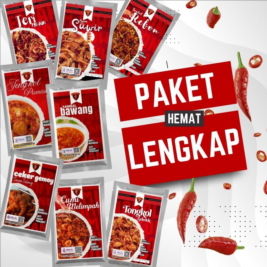 PAKET KOMPLIT 8 SASET SAMBAL CUMI MELIMPAH, SAMBAL JENGKOL PREMIUM, SAMBAL CEKER GEMOY TANPA TULANG,