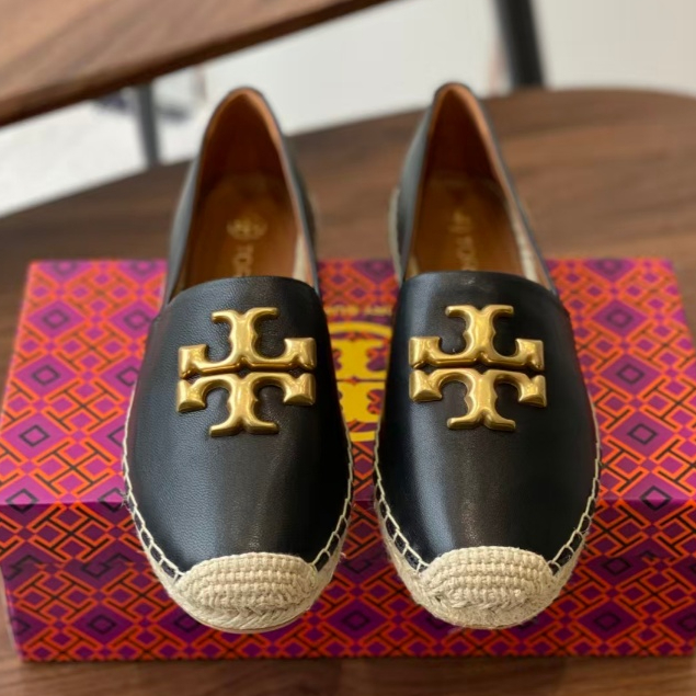 VVIP quality TORY BURCH Eleanor leather round toe fishing shoes for women, black