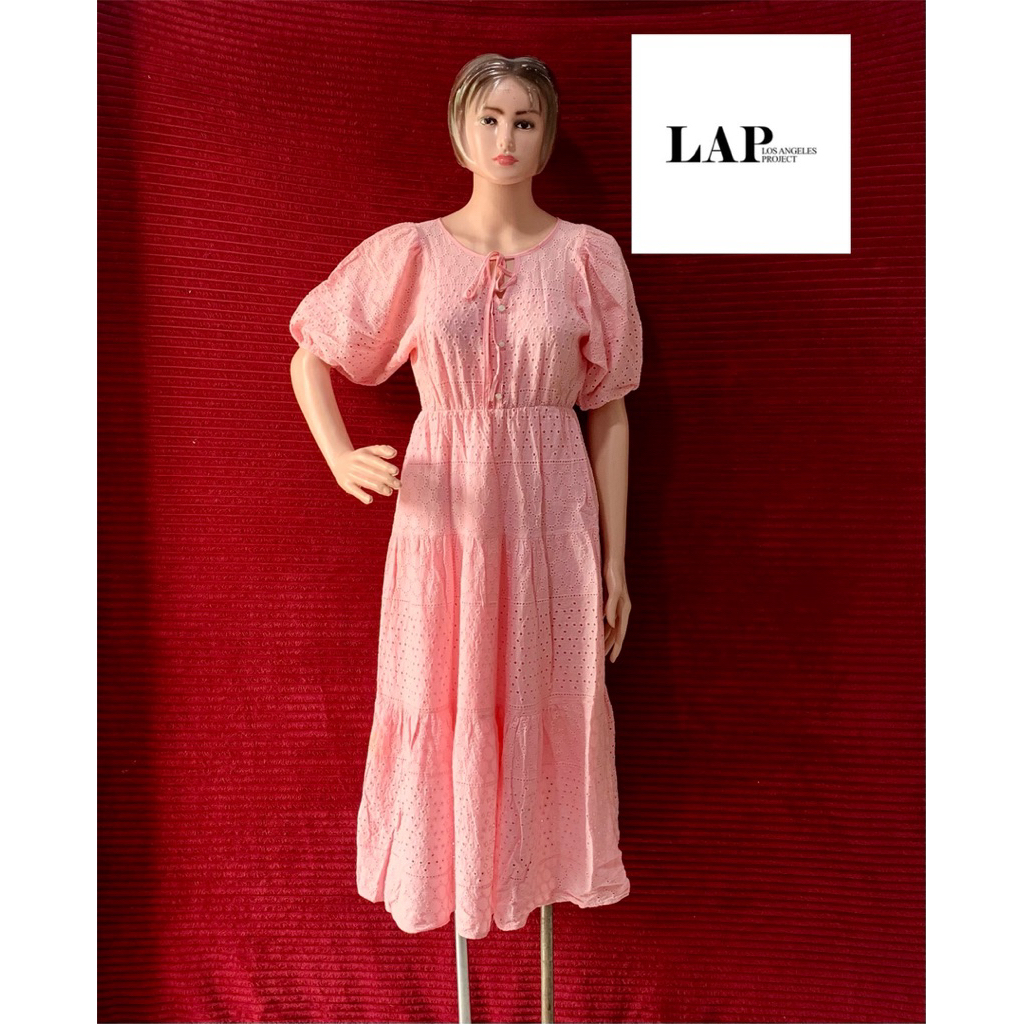 DRESS KATBOL WANITA PINK TANGAN BALON LAP