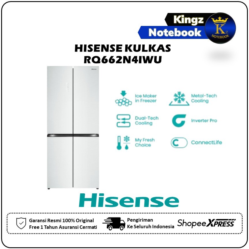 KULKAS 4 PINTU HISENSE  555L INVERTER  RQ-662N4IWU