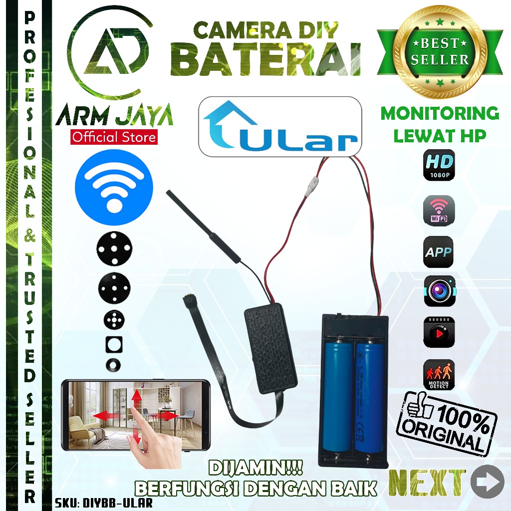 ArmJaya IP Kamera Mini WiFi 1080P DIY Module Include Baterai DIYBB-ULAR Smart Camera CCTV Pengintai