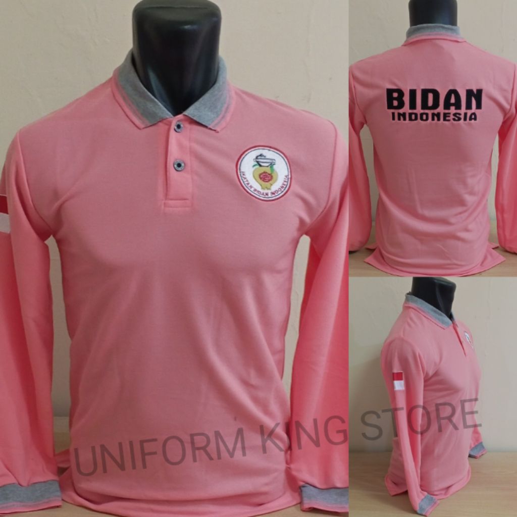 KAOS BIDAN PINK LENGAN PANJANG FULL BORDIR - KAOS KERAH BIDAN PINK BORDIR - KAOS BIDAN