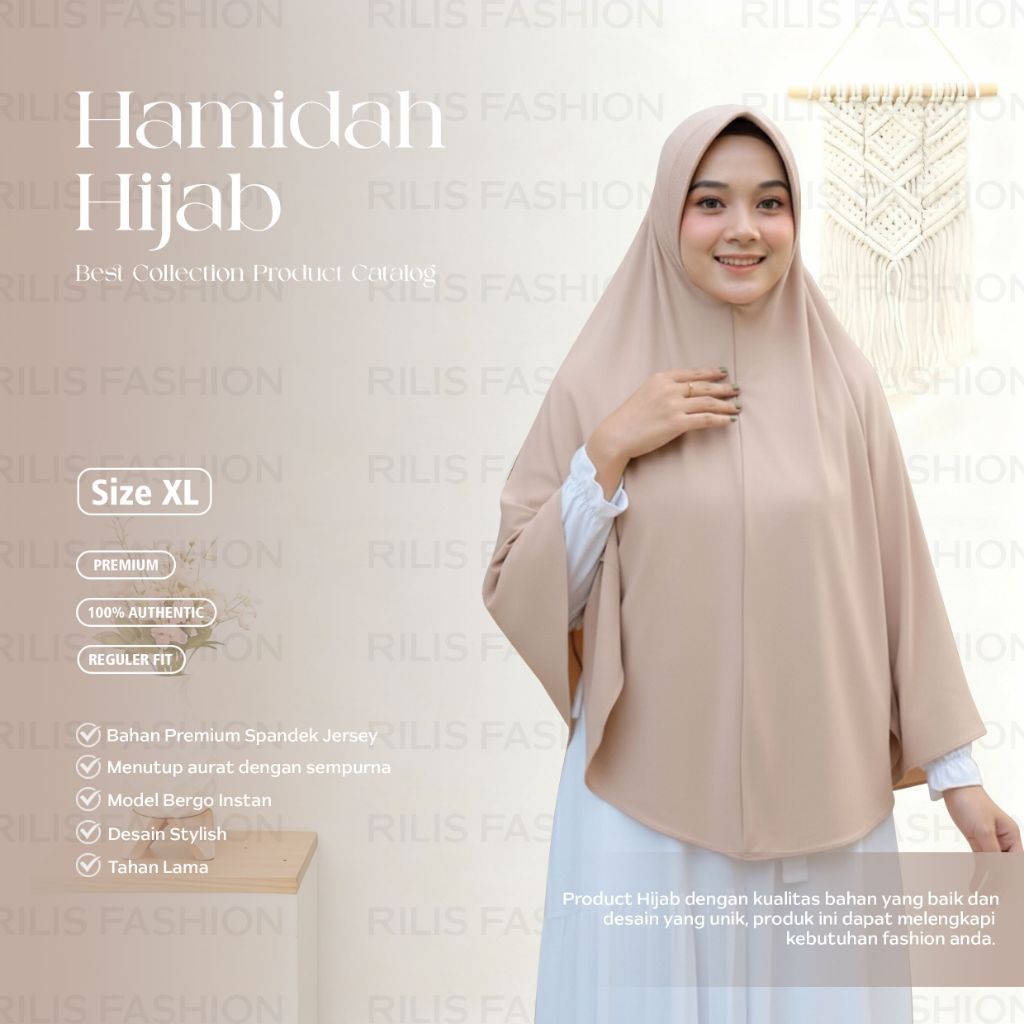 Hijab Instan Hamidah Jumbo ukuran XL jilbab instan hamidah bahan jersey Spandek | Jilbab Khimar inst