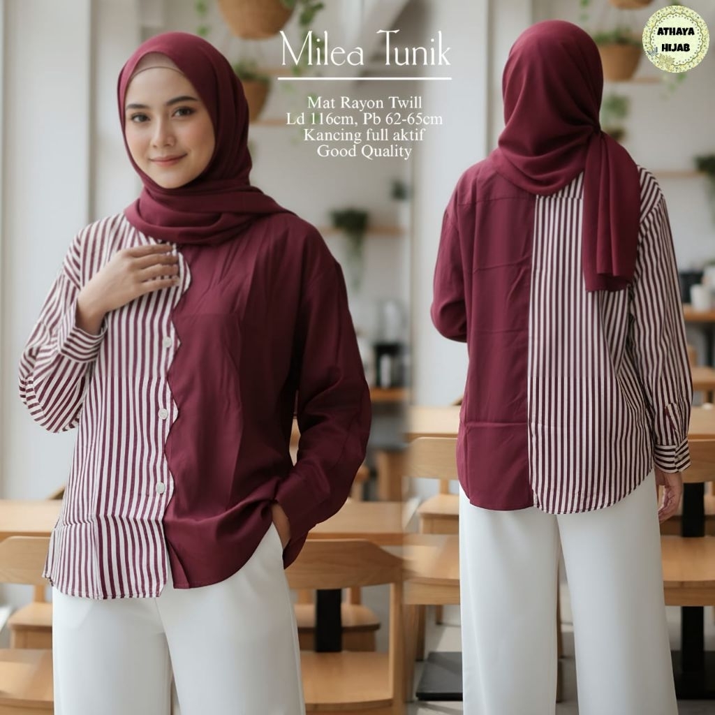 Milea Tunik Salur Kombinasi Rayon (Athaya)