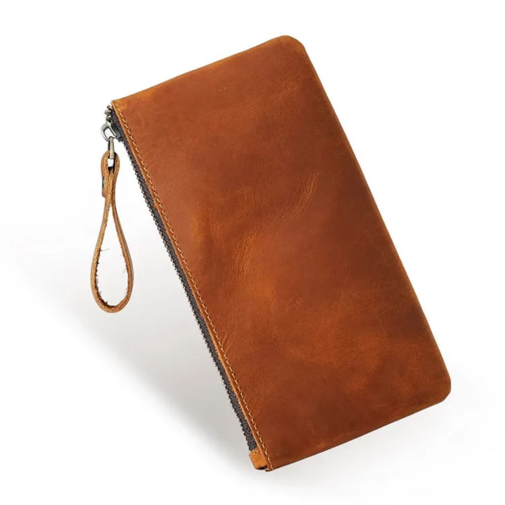 Pouch Dompet kulit asli  Wanita / pria Dompet panjang tipis multipungi kekinian