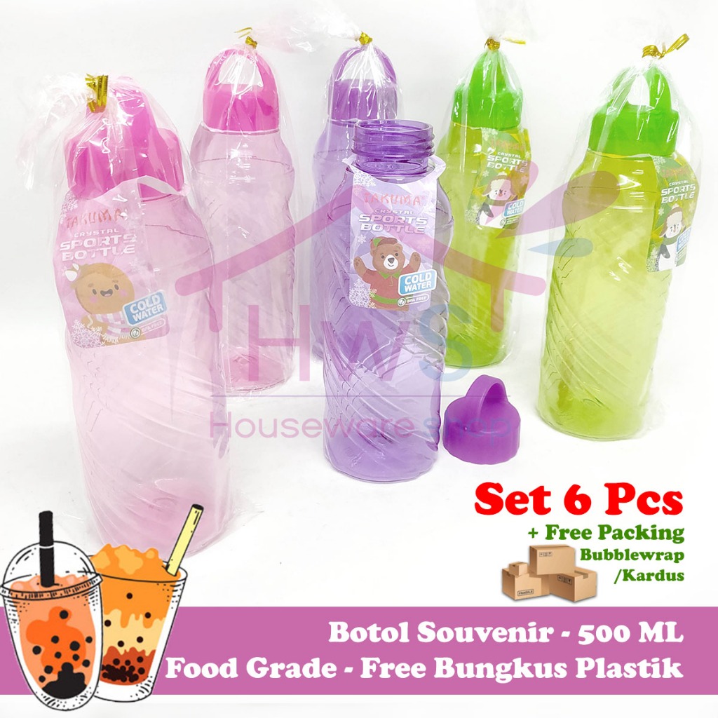 Set 6 Pcs Botol Minum Anak / Botol Air Spiral 500 ML - Botol Gagang Souvenir Ulang Tahun Anak - Free