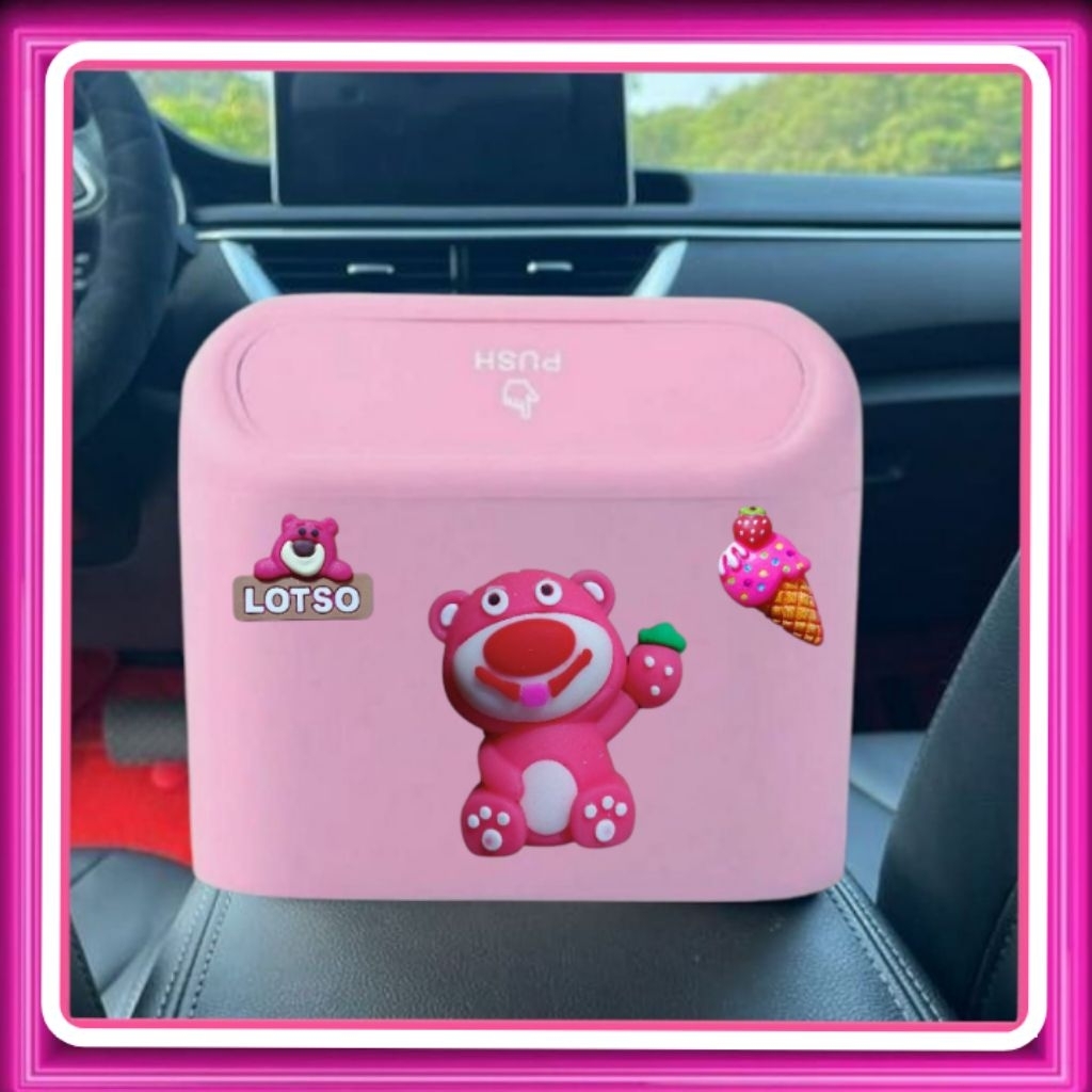 Tong Sampah Mobil Lucu Lotso Strawberry | Mini Car Push Trash Bin Karakter Lucu | Tempat Sampah Kara