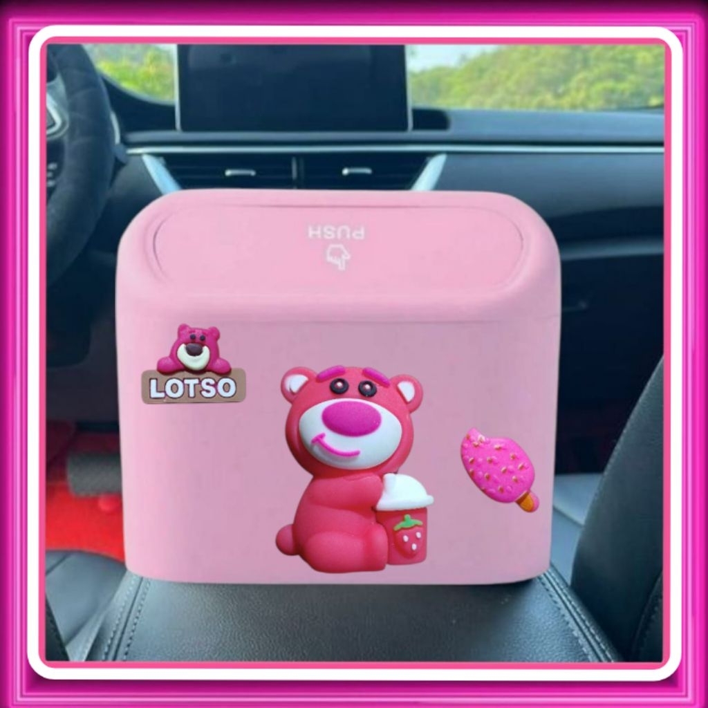 Tong Sampah Mobil Lucu Lotso Pop Ice Strawberry | Mini Car Push Trash Bin Karakter Lucu | Tempat Sam