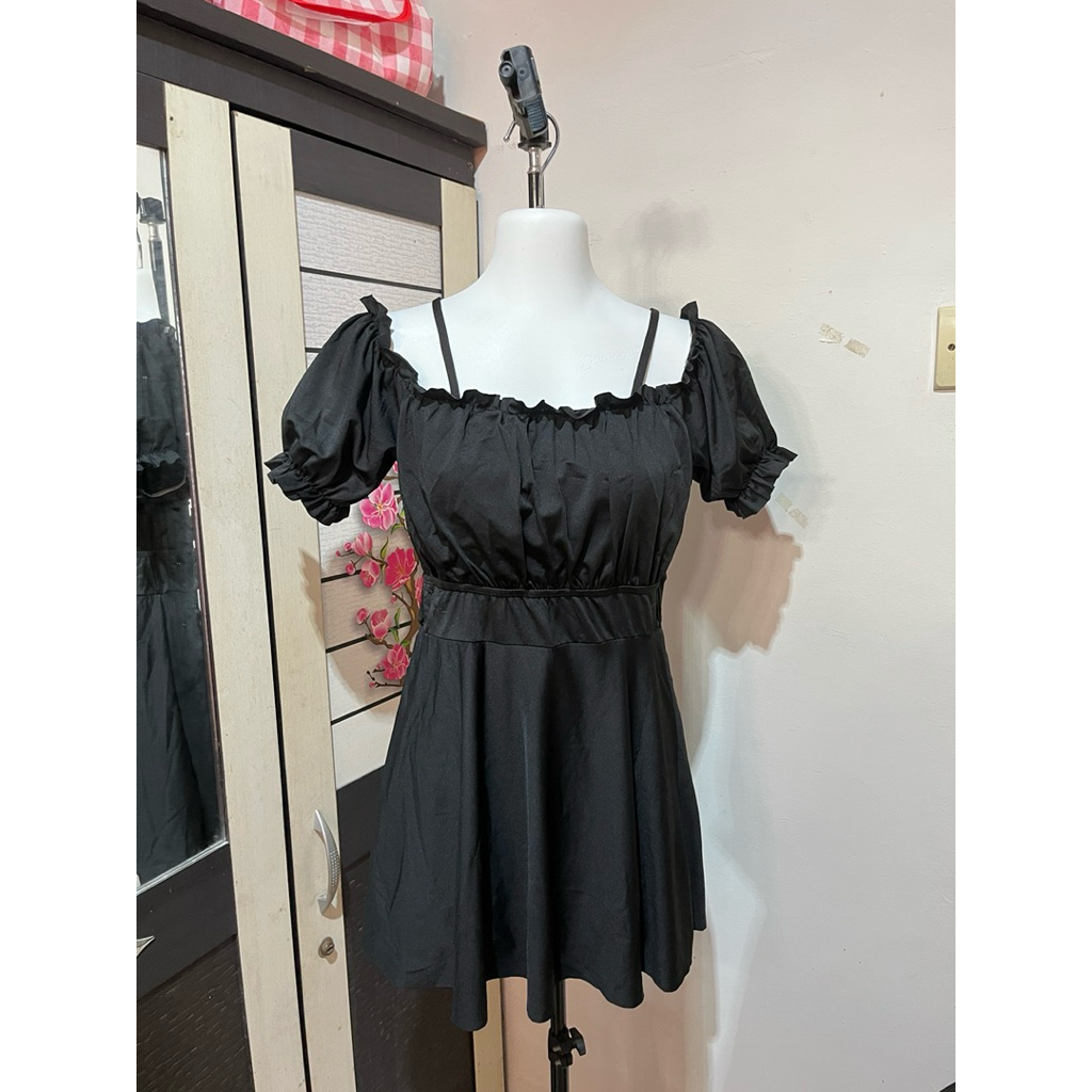 jumpsuit off shoulder hitam black korean style baju atasan top wanita murah cantik