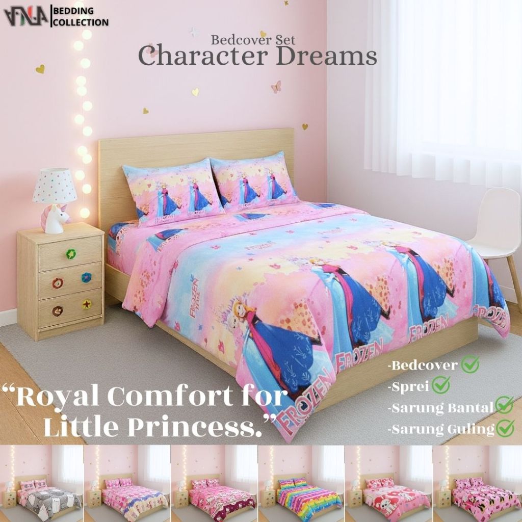 BEDCOVER SET ANAK+Sprei Seri Karakter Anak Perempuan Frozen,Kuromi,Bahan Katun Lembut