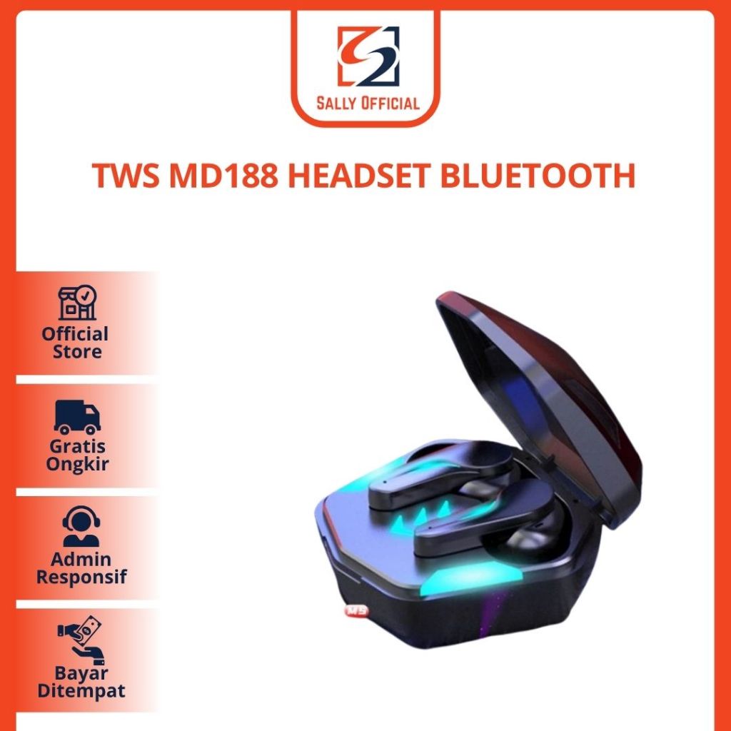 TWS MD188 Headset Bluetooth Touch Earphone Gaming 65ms HD Mic TWS