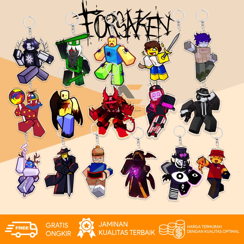 Gantungan Kunci karakter Roblox Forsaken Survivors & Killer / Ganci Roblox Forsaken / Keychain roblo
