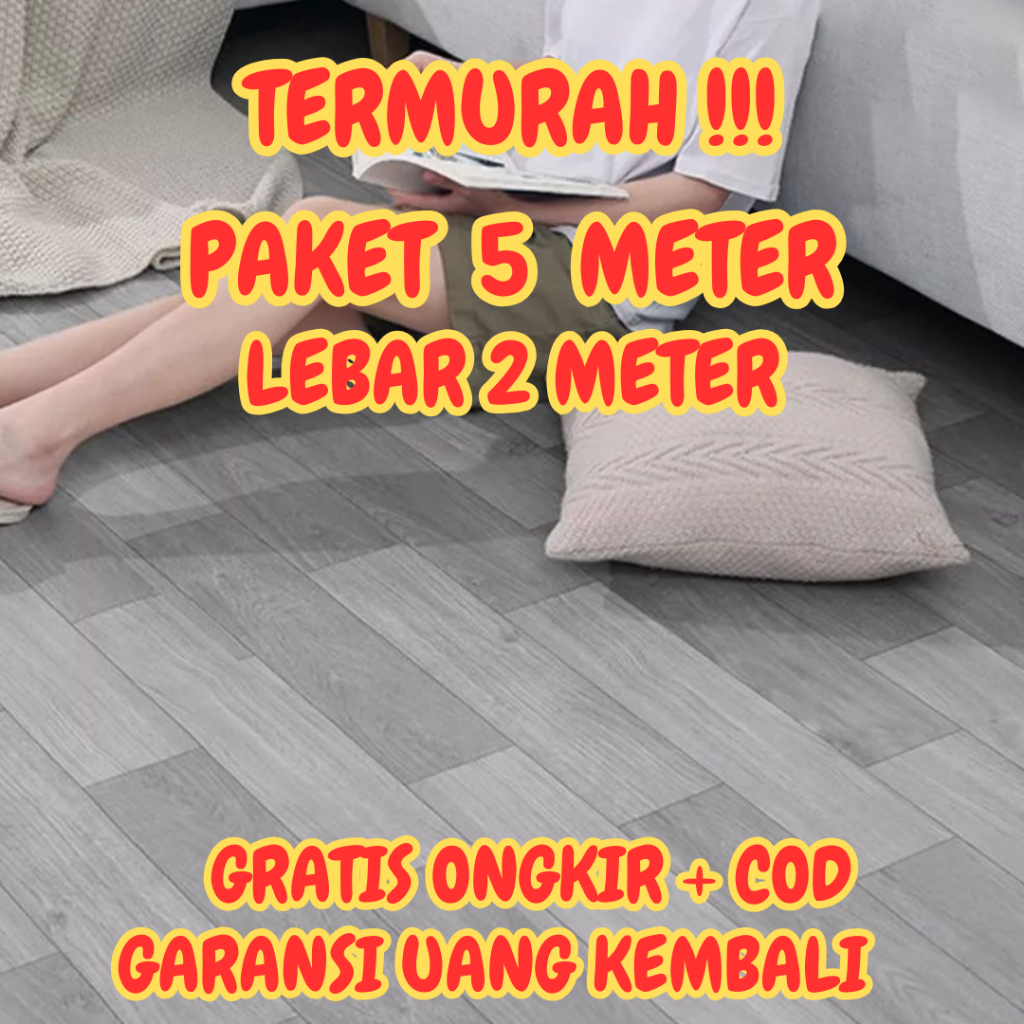 PAKET 5 METER Karpet Lantai Vinyl Lebar 2 Meter Tebal Motif Kayu Bertekstur Vinyl Lantai Kayu