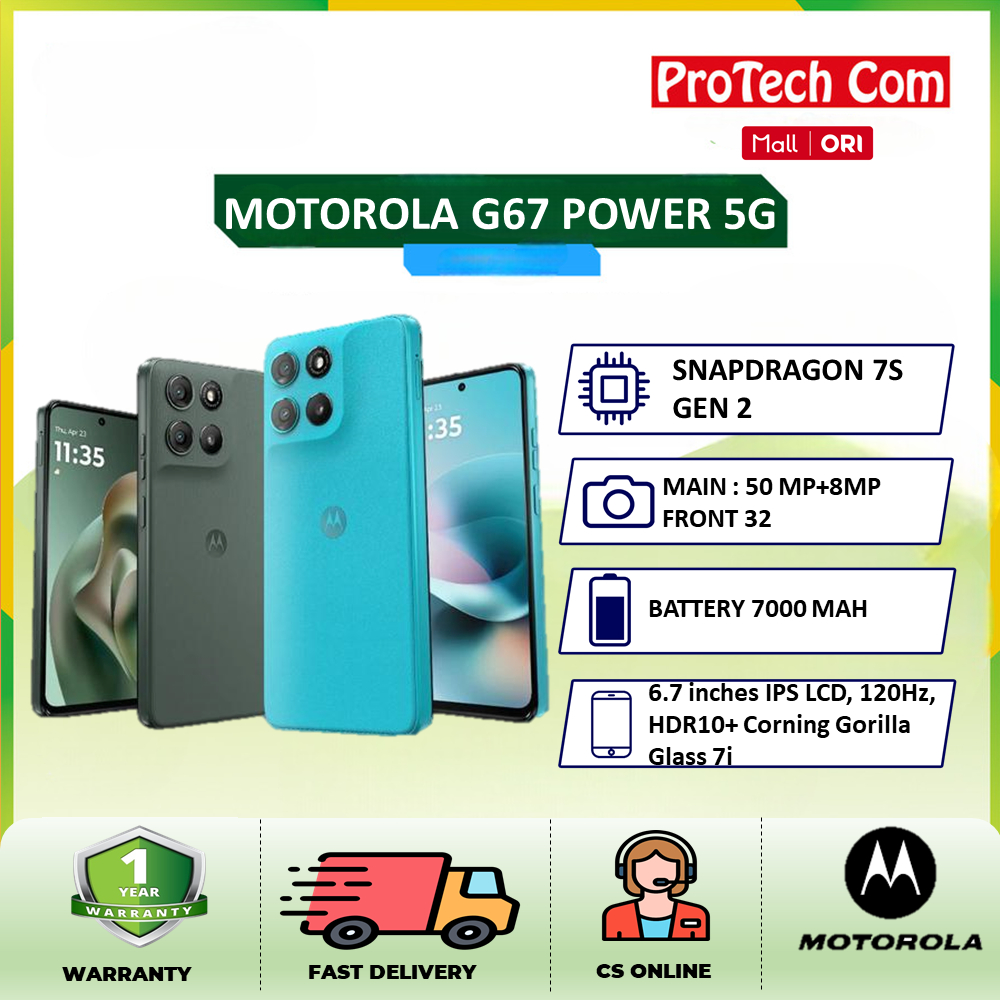 Motorola G67 Power 5G 8/256GB Garansi Resmi - Moto G67 8GB 256 GB - 8/256GB Cilantro, Non Bundle