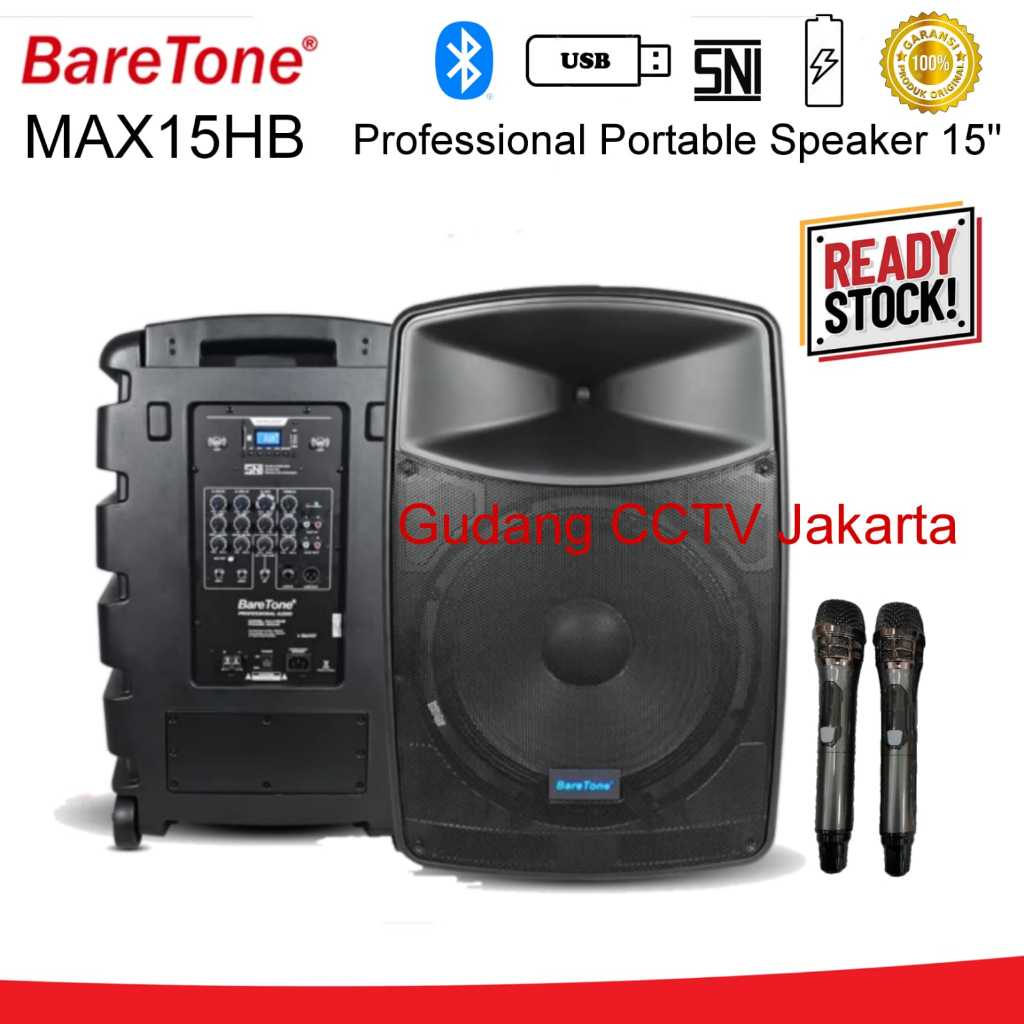 Baretone MAX15HB Speaker Aktif Portable MAX 15HB Spiker Karaoke Meeting Bluetooth Support SD Card + 