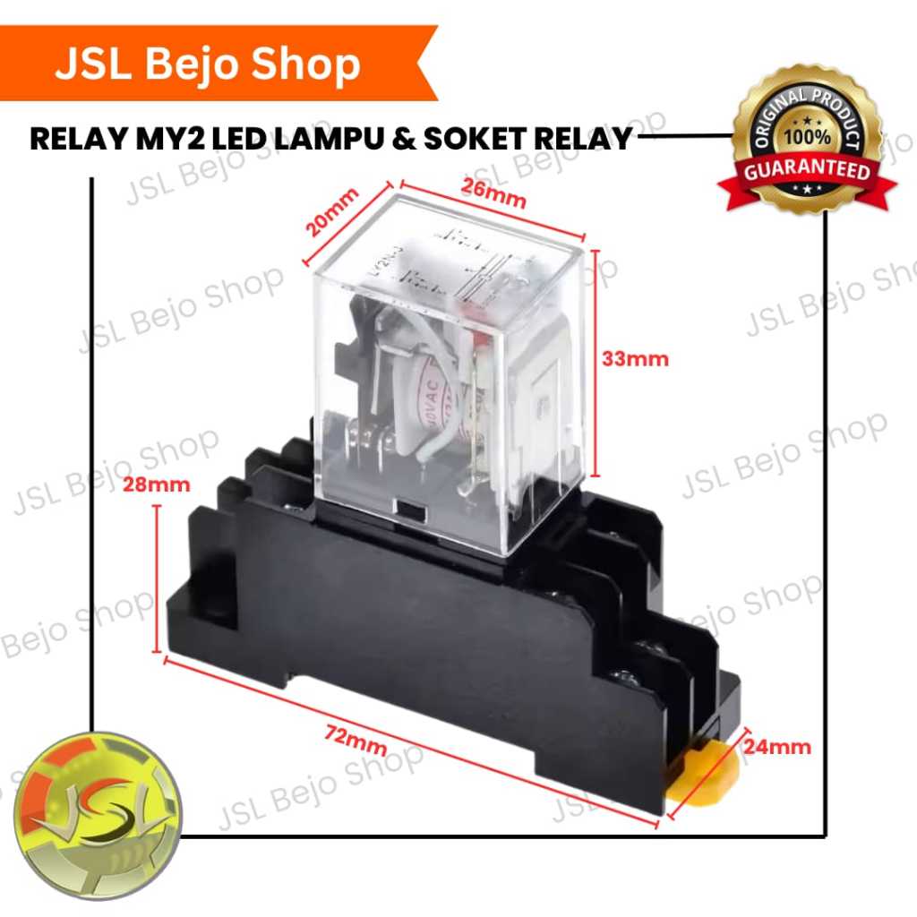 Relay MY2 12V DC / 24V DC / 220V AC + Soket Relay + LED Indicator | Relay 8 Pin Coil