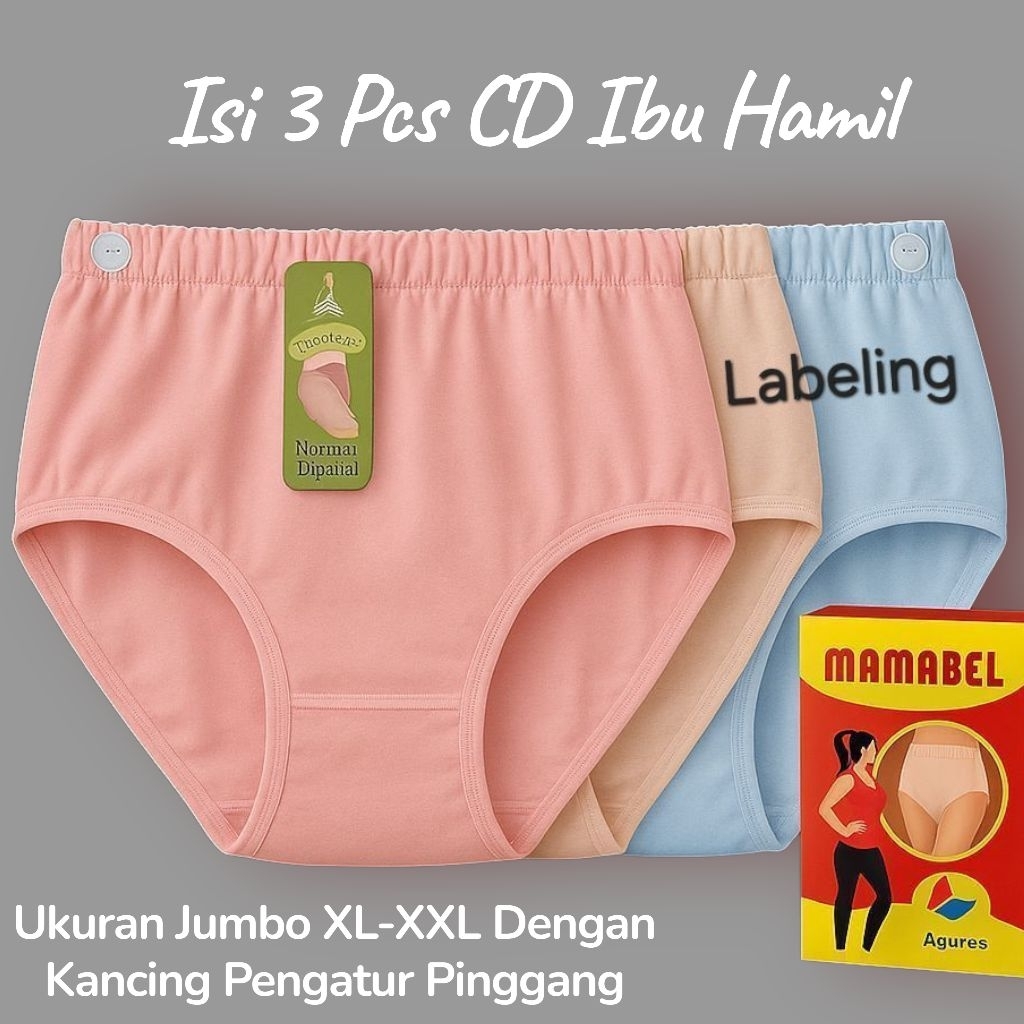 CD Ibu Hamil Jumbo Isi 3 PCS – Bahan Lembut & Adem LABELing | Kancing Pengatur Pinggang | Ukuran XL 