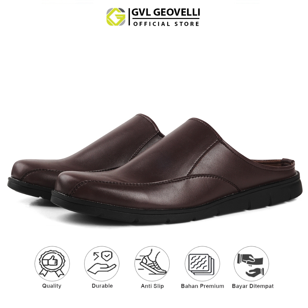 Gvl Geovelli - Valdemar G19-1303 Sandal Sepatu Selop Pria Kulit Sintetis Sendal Slop Bustong